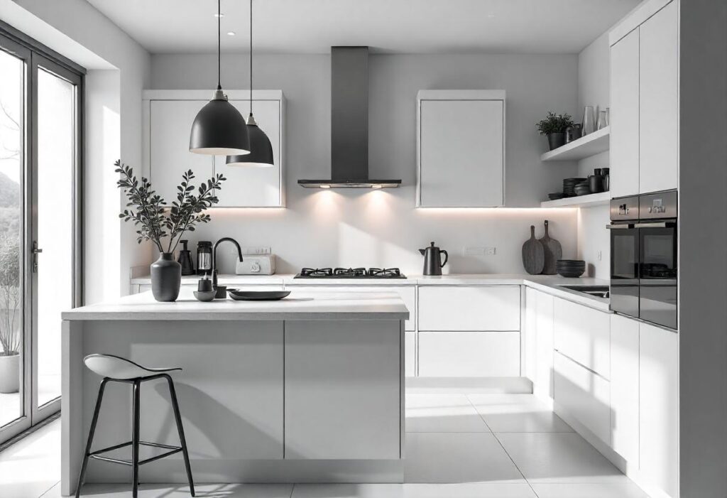 kitchen color combination white monochrome